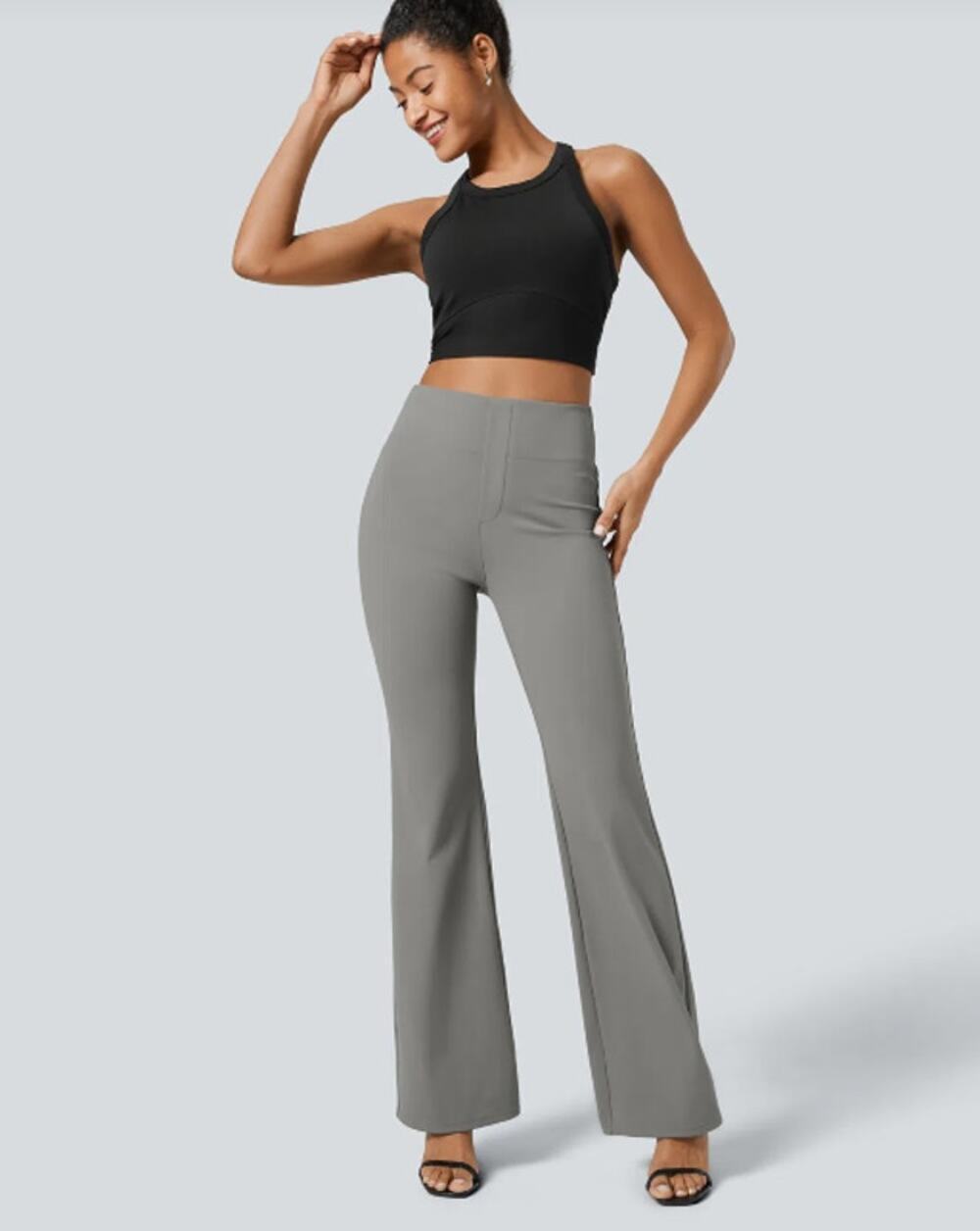 Halara Flex High Waisted Flare Work Pants Career Stretch Gray Medium Tall NWT